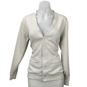 Greyson Women's White Long Sleeve V Neck Button Down Cardigan Sweater Size S